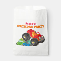 Red Monster Truck Birthday Party Watercolor Favor Bag