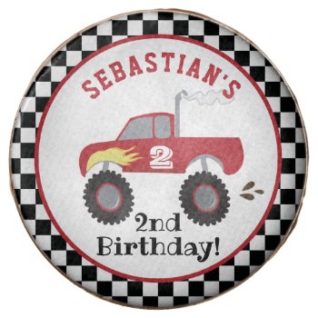 Red Monster Truck Birthday Racing Trucks Boys Chocolate Covered Oreo by allpetscherished at Zazzle