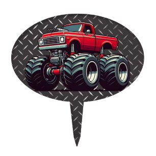 Red monster truck cake topper