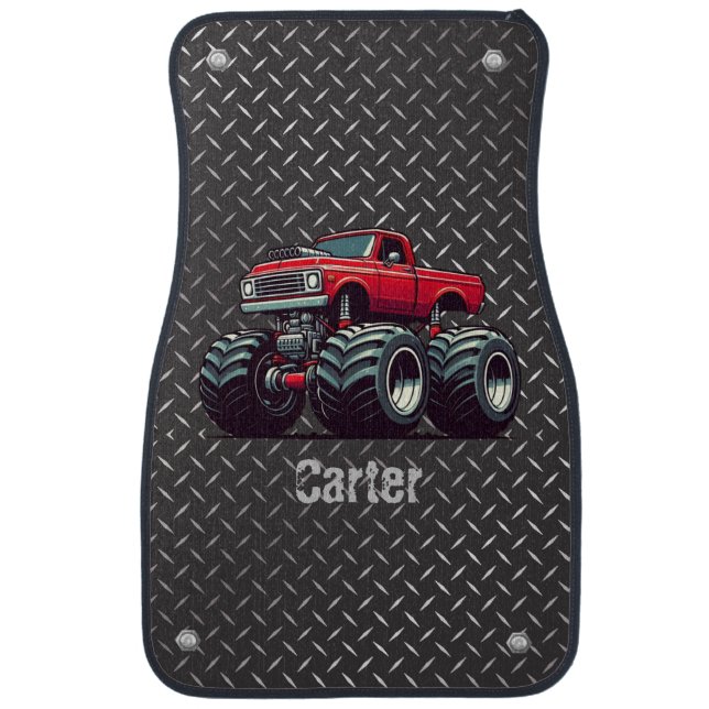 Red monster truck  car floor mat (Front)