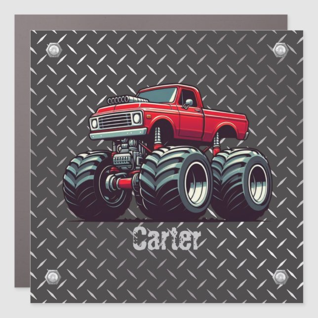 Red monster truck  car magnet (Front)