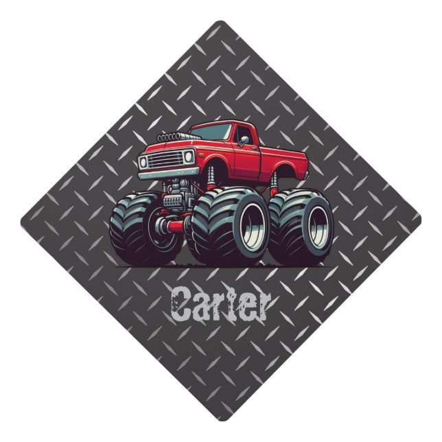Red monster truck  graduation cap topper (Front)