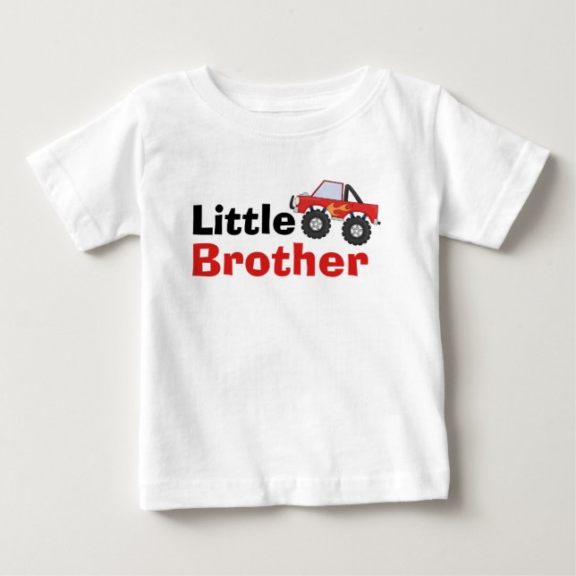 Red Monster Truck Little Brother Baby T-Shirt (Front)