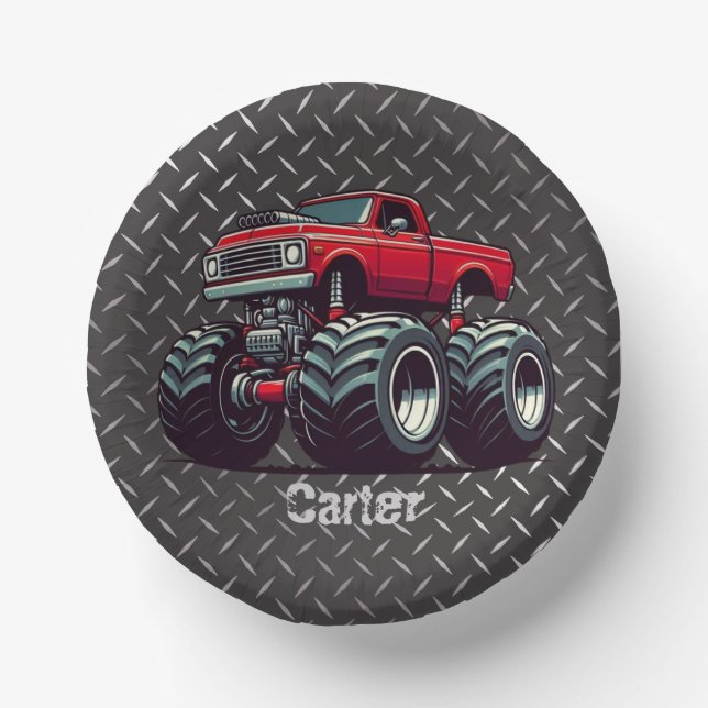 Red monster truck  paper bowls (Front)