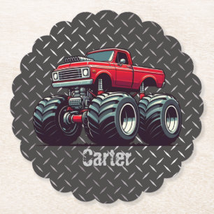 Red monster truck paper coaster