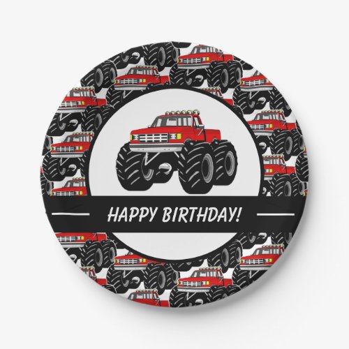 Red Monster Truck Paper Plates