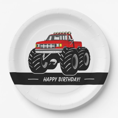 Red Monster Truck Paper Plates