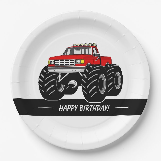 Red Monster Truck Paper Plates (Front)