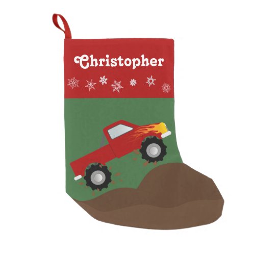 Red Monster Truck Personalized Small Christmas Stocking