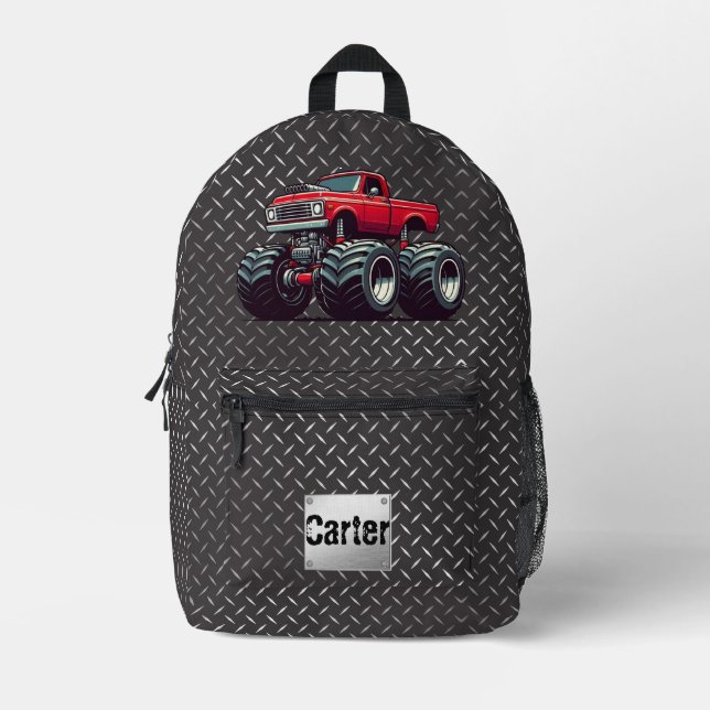 Red monster truck  printed backpack (Front)