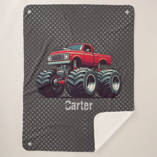 Red monster truck sherpa blanket