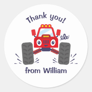 Red Monster Truck Thank You Classic Round Sticker