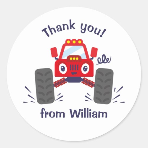 Red Monster Truck Thank You Classic Round Sticker