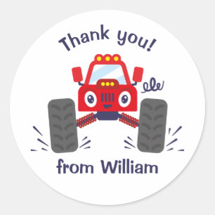 Red Monster Truck Thank You Classic Round Sticker