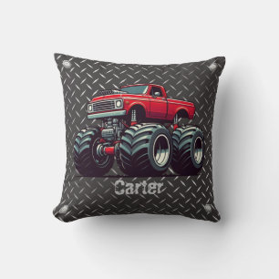 Red monster truck throw pillow