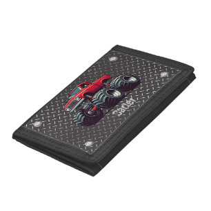 Red monster truck tri-fold wallet