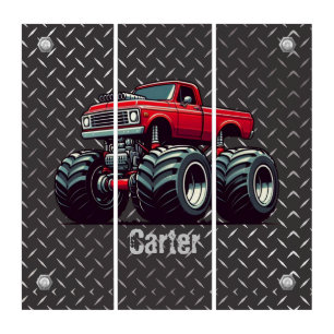 Red monster truck triptych