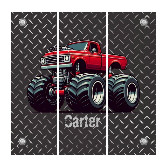 Red monster truck  triptych (Front)