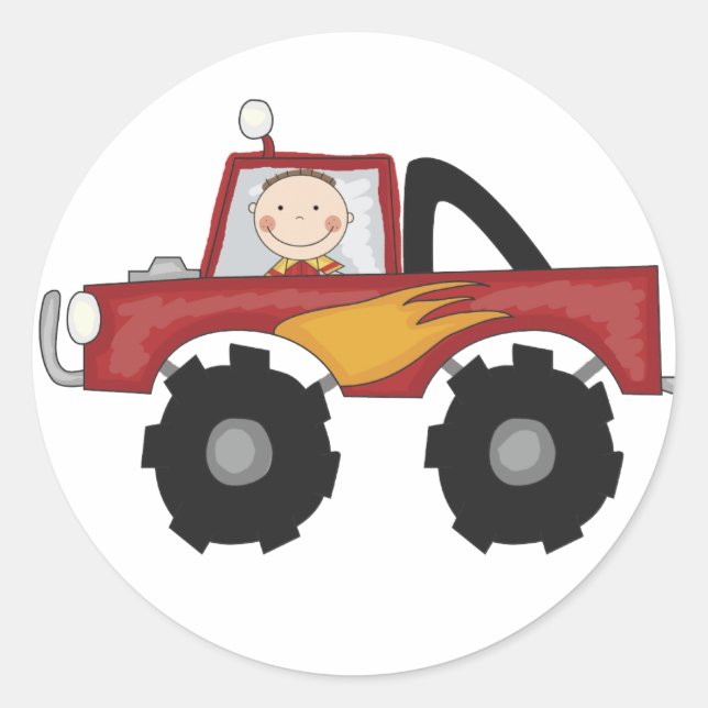 Red Monster Truck Tshirts and Gifts Classic Round Sticker (Front)