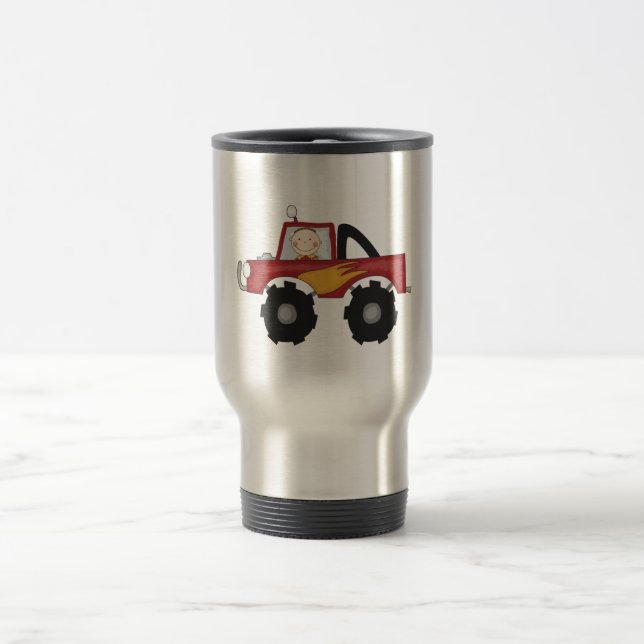 Red Monster Truck Tshirts and Gifts Travel Mug (Center)