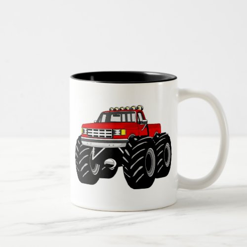 RED MONSTER TRUCK Two_Tone COFFEE MUG