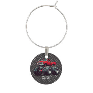 Red monster truck wine charm