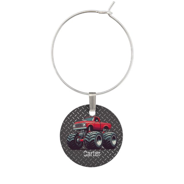 Red monster truck  wine charm (Front)