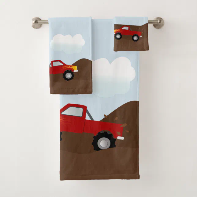 Red Monster Trucks With Flames Bath Towel Set Zazzle