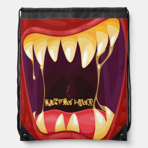 Red Monster with Big Teeth Drawstring Bag