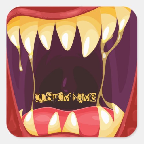 Red Monster with Big Teeth Square Sticker