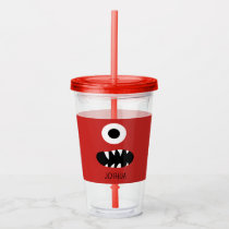 Red Monsters Face One Eyed Monster Personalized Acrylic Tumbler