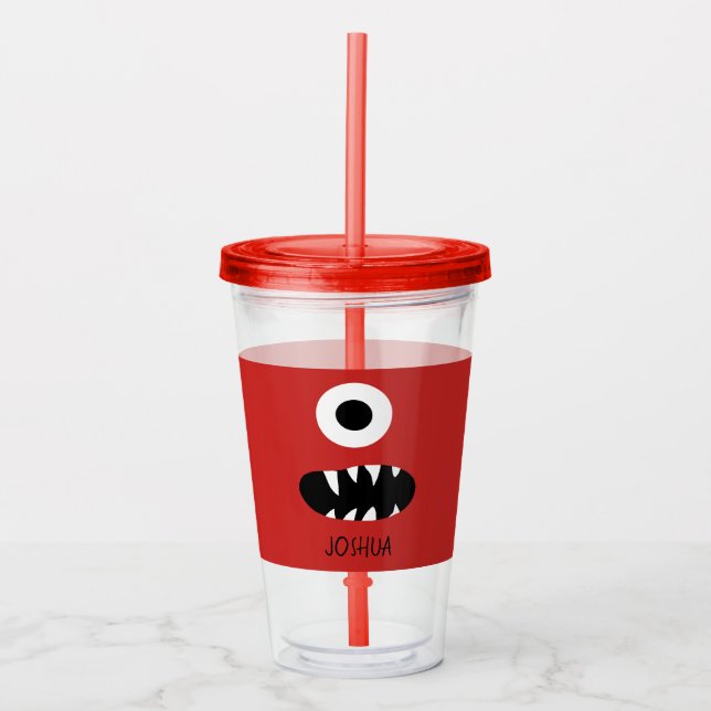 Red Monsters Face One Eyed Monster Personalized Acrylic Tumbler (Front)