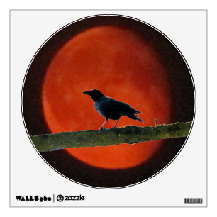 Red Moon and Crow on a branch Wall Sticker