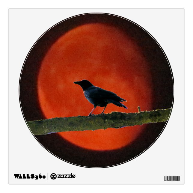 Red Moon and Crow on a branch Wall Sticker (Front)