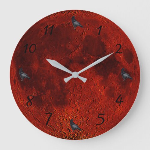 Red Moon Crows Large Clock