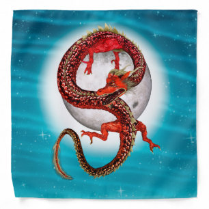 Red Moon Dragon Celestial Fantasy Art Bandana