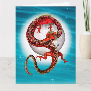 Red Moon Dragon Celestial Fantasy Art Card