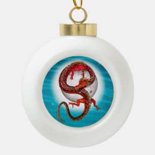 Red Moon Dragon Celestial Fantasy Art Ceramic Ball Christmas Ornament