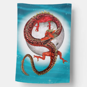Red Moon Dragon Celestial Fantasy Art House Flag