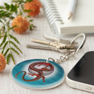 Red Moon Dragon Celestial Fantasy Art Keychain