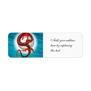 Red Moon Dragon Celestial Fantasy Art Label