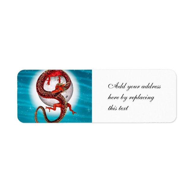 Red Moon Dragon Celestial Fantasy Art Label (Front)