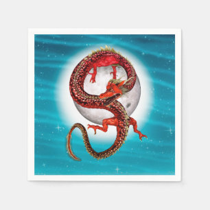 Red Moon Dragon Celestial Fantasy Art Napkins
