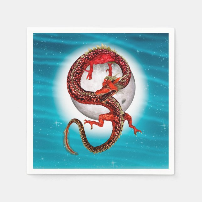 Red Moon Dragon Celestial Fantasy Art Napkins (Front)