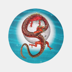 Red Moon Dragon Celestial Fantasy Art Outdoor Rug