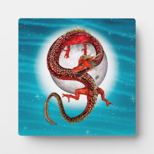 Red Moon Dragon Celestial Fantasy Art Plaque
