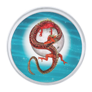 Red Moon Dragon Celestial Fantasy Art Silver Finish Lapel Pin