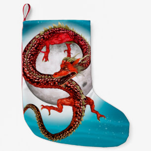 Red Moon Dragon Celestial Fantasy Art Small Christmas Stocking