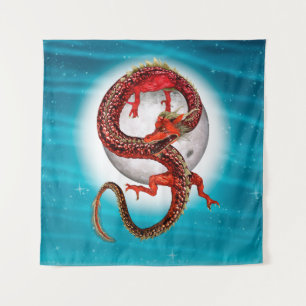 Red Moon Dragon Celestial Fantasy Art Tapestry