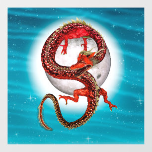 Red Moon Dragon Celestial Fantasy Art Wall Decal